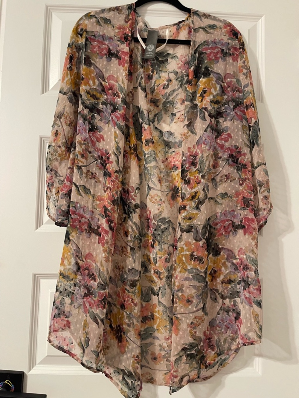 Vince Camuto Floral Blush and Gray Pleated Swimsuit Coverup